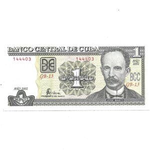 2002 Cuba One Peso Banknote (b1)